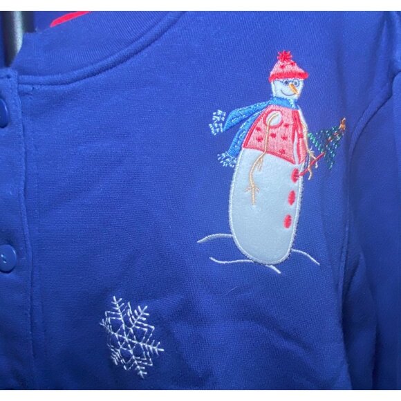 Shenanigans Vtg Womens Blue Sweatshirt Christmas Cardigan Snowman Cozy Holiday - Picture 8 of 9